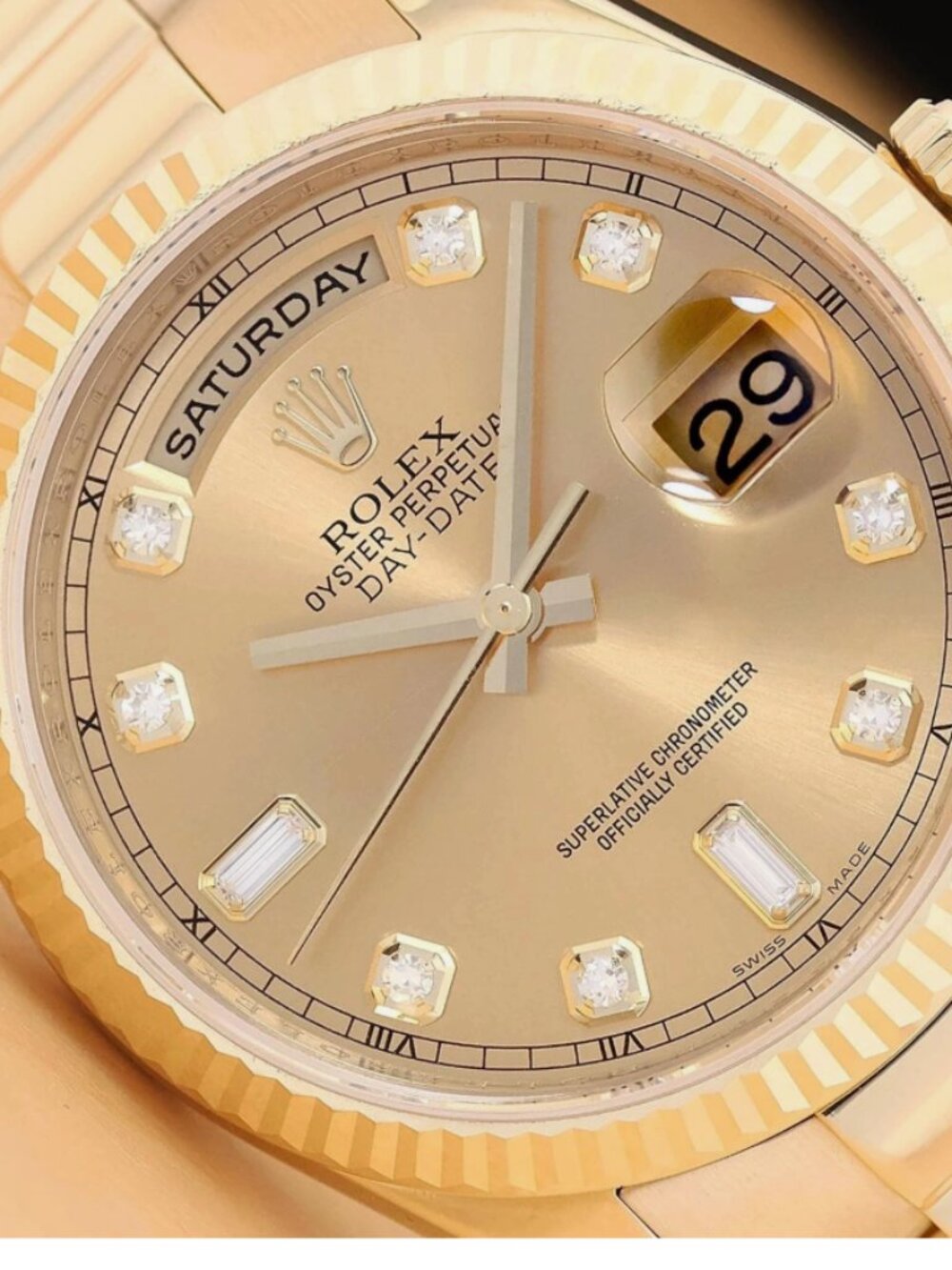 ROLEX DAY DATE PRESIDENT 18K GOLD 750 FACTORY DIAMOND WATCH MENS